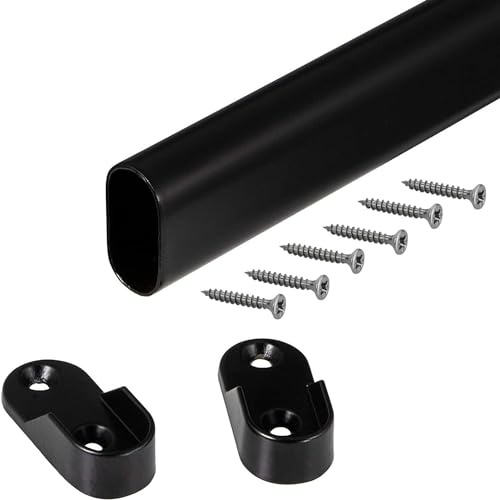 Gedotec Barre de penderie OVALE tube d'armoire 1500 mm - 30 x 15 mm acier noir - 1 set avec 2 supports lateraux montage mural - systeme de penderie peu encombrant
