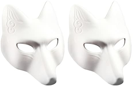 TOYANDONA 2Pcs White Plain Masks, PU Fox Mask Unpainted Masquerade Masks, DIY Animal Unpainted Craft Mask for Cosplay Masquerade Parties Costume Accessory