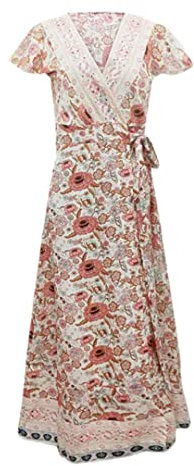 ERFMFKL Vestito floreale lungo del fiore della boemia del manicotto delle signore del vestito da partito delle donne, Beige, L