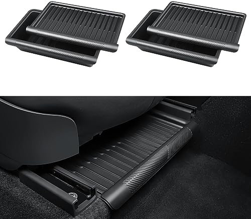 KUNIST 2PCS Under Seat Storage Box for Tesla Model Y 2020-2025, TPE Tray With Lid, Organizer Accessories, Black (for Five-seater)