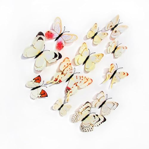 Adhesivo de pared de mariposa 3D, mariposa de doble capa, pegatina para refrigerador, decoración de dormitorio, fiesta, boda, decoración de pared de habitación (blanco, 12)