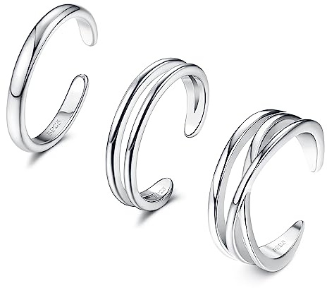 ORAZIO 3PCS Anelli regolabili per le dita dei piedi per le donne Set di anelli minimalisti per dita dei piedi in tonalità argento Set di gioielli da spiaggia estivi Regali per donne e ragazze 4