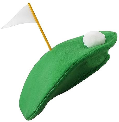 Golf-Baskenmütze, grüne Baskenmütze, mit Bommel und Lochflagge, ideal für Kneipen, Minigolf und andere Kostümveranstaltungen, 2 Stück