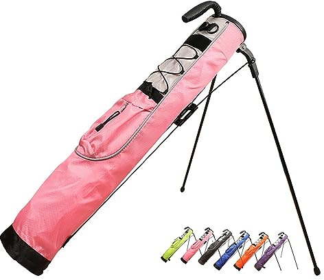 XIAOYUE Leichte Golftasche mit Ständer, Pitch und Putt Golftasche mit Taschen, Rutschfester Griff und Gepolstertem Gurt für Driving Range, Par-3 und Executive Courses (Color : Pink)
