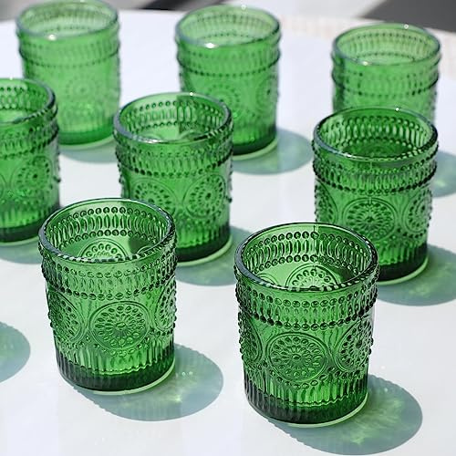 Grüne Teelichthalter Glas im 12er-Set, Sonnenblumen Teelichtgläser Vintage