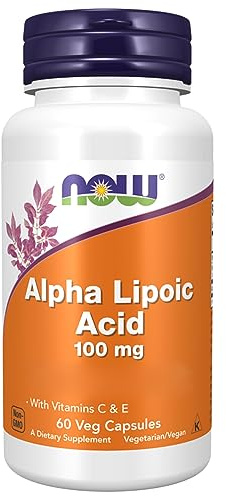 Now Foods, Alpha-Lipoic Acid (Acido Alfa-Lipoico), 100 mg, con Vitamina C ed E, 60 Capsule vegane, Testato in Laboratorio, Senza Glutine, Senza Soia, Non OGM
