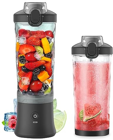 Irishom Blender Portable 600ml, Presse-agrumes Electrique, Mixeur Blender 2000mAh, Etanche IP67, pour Shakes et Smoothies, Rechargeable, pour Voyages/Sports/Bureau/Domicile/Randonnée/Aptitude, Noir
