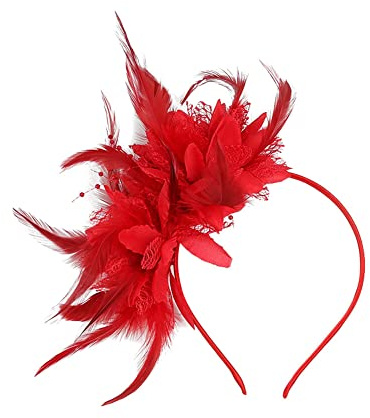 Federstirnband, Asudaro 1920er Fascinator Feder Kopfschmuck Vintage Style Damen Hochzeit Stirnband Haarreif Blume Elegantes Federstirnband Elegantes Karnevals Haarband Gatsby Accessoires Rot
