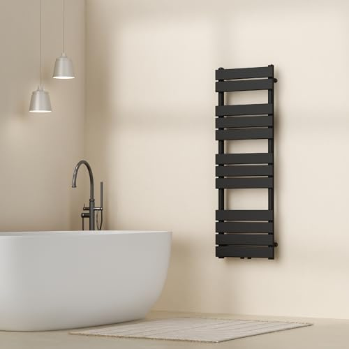 [neu.haus] Radiador Toallero Mural Secatoallas con 12 Lamas Calentador de Toallas Conexión Inferior Modo Agua Caliente para Espacios Reducidos Acero 120 x 40 cm - Negro
