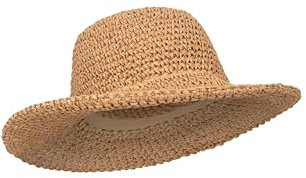 Mountain Warehouse Packable Womens Straw Bucket Hat - Adjustable Fit Packable UV Protect Summer Cap - for Spring Summer, Walking & Outdoors Dark Beige One Size
