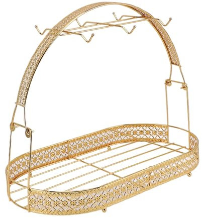Schreibtisch-Organizer für Tassen, Geschirr, Tassenhalter, Ständer aus Eisen, Einfach und Elegant, Großes Fassungsvermögen, Praktisches Trocknen, 6 Haken für das Wohnzimmer (GOLD)
