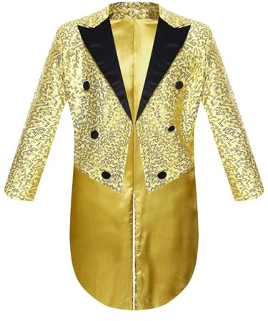 Hedmy Chaqueta Brillante de Fiesta para Niños Blazer Lentejuelas de Esmoquin con Solapa y Botones Cruzados Chaqueta de Mago 5-14 Años Dorado 13-14 años