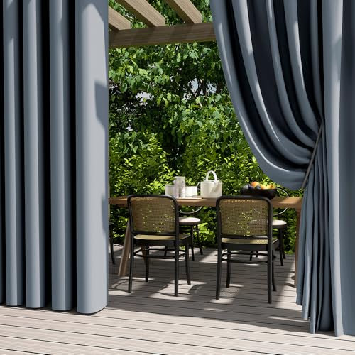 Hiseng Outdoor Vorhang Wetterfest mit Ösen 2er Set Balkon Outdoorvorhänge Wasserdicht Blickdicht Vorhang Outdoor Sichtschutz Sonnenschutz Vorhänge Terrasse Pavillon Garten (132x160cm,Blau Grau)