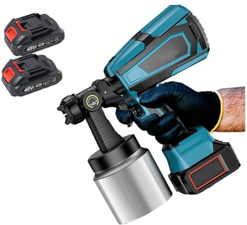 Pistola a spruzzo elettrica senza fili da 1000 ml, spruzzatore di vernice con batterie ricaricabili 2 * 2000 mAh, 3 modelli di spruzzo, manopola della valvola regolabile, aerografo for mobili auto