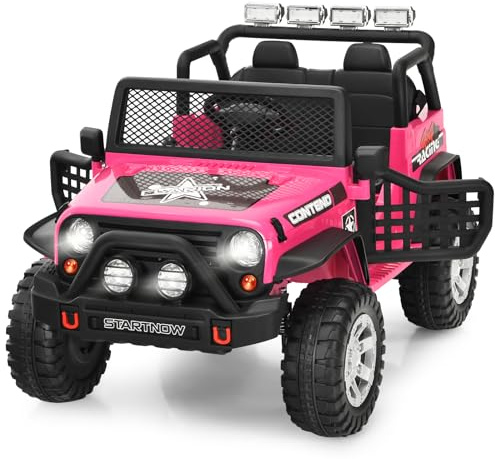 COSTWAY Elbil för barn, 12 V elektrisk barnbil med musik och tuta och USB & MP3 och radio, 3 hastigheter, inklusive fjärrkontroll, elektrisk bil för barn från 3 år (rosa)