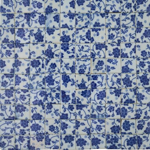 Yuvori Piastrelle per mosaico in ceramica fatte a mano, 0,79 pollici, 1,1 libbre, fai da te, Qinghua tradizionale cinese e stili moderni, decorazione per interni, progetti artistici fai da te in bagni