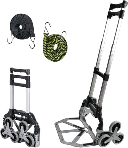 Pejevir Sackkarre Treppensteiger Klappbar, Transportkarre Aluminium bis 70kg/125kg, Faltbare Treppenkarre, 2 Expanderseil, Verstellbarem Griff, Ladefläche mit Anti-Rutsch-Pads