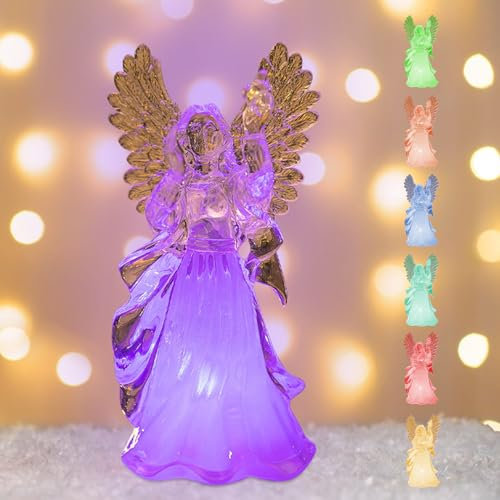 Weihnachtsdeko Weihnachtsbaumspitzen Schneekugel Kristallengel,Weihnachtsdeko Innen Weihnachtsengel Weihnachtsbaumspitze Beleuchtetes Glitzernde Wirbelnde Multi-Color Engel Christbaumspitze (02)