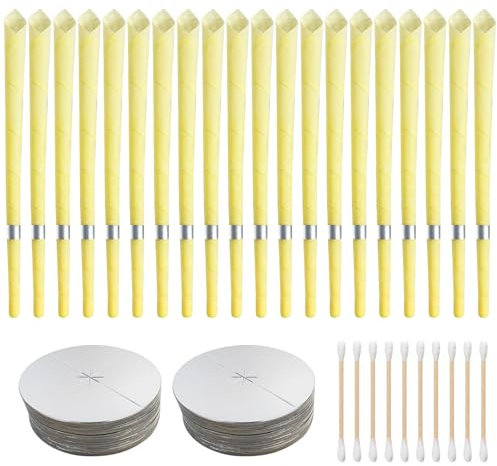 ZOCONE 20 Piezas Velas para Limpiar los Oidos Conos Cera Oidos Limpiador de Oidos Cera con 10 Discos Protectores, Conos para Quitar Cera de los Oidos para Adulto