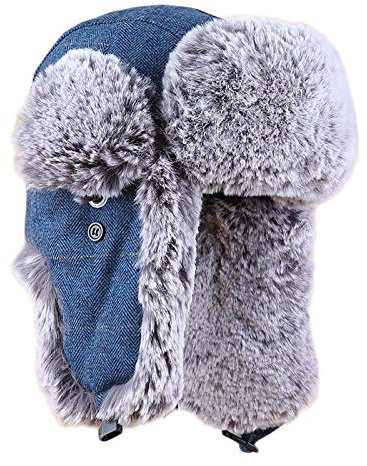 ASerZenith Wintermützen, Mütze Hut Unisex Fliegermütze Denim Stoff Pilotenmütze Mütze mit Ohrenklappen Winter Winddicht(Blue-62cm)