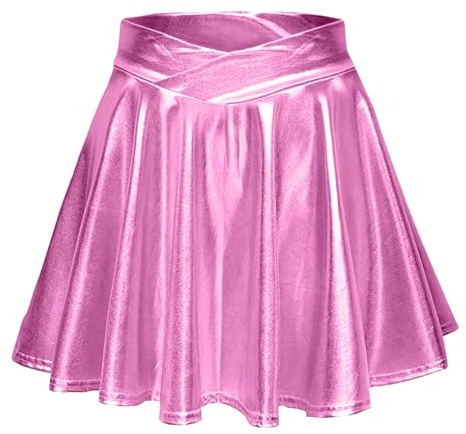 Glitzer Rock pink, Metallic Rock Damen Pailletten Glitzer Tutu Kleid Metallischer Faltenrock Karneval Glitzerrock Tüllrock Party Rosa, L