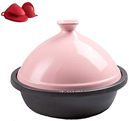 Cast Iron Moroccan Tagine Pot, Casserole Dishes with Lids Professional Lead Free Cooking Tagine, 30Cm Moroccan Cooking Tagine (Pink)