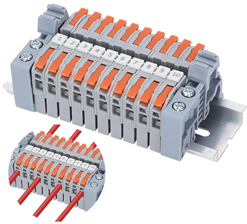 JOZMMZEOOA Rail Connectors Universal Class Terminal Blocks Kit 10 pcs Orange Terminal Connectors with Marker Strips Securing clipand Guide Rail and Connection bar