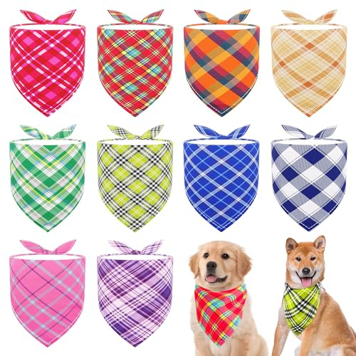 JpGdn Hundehalstücher mit Karomuster für mittelgroße Hunde, waschbar, Dreieckslätzchen, Schals für Jungen und Mädchen, Haustierpflege-Zubehör, 10 Stück