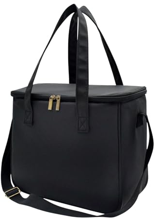 Nanxson Isolierte Lunchtasche Große Wiederverwendbare Kühltasche Wasserdichte Picknicktasche mit Blumenmuster und Verstellbarem Schultergurt (11.25L,A-Schwarz)