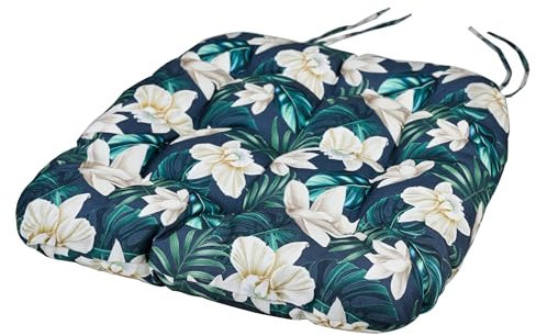 Waterproof Chair Cushion With Ties - 46x48x8cm - Indoors/Outdoors Seat Pads Cushion Pad - Water Resistant Material, Foam - For Garden Kitchen Dining Living Room Patio Coffee Shop - Tropical Flowers
