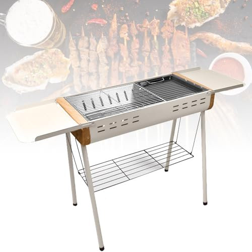 Tragbarer Standgrill Im Freien, BBQ-Grill Zum Braten Und Grillen, Holzkohle-BBQ-Grill Mit Gewürzregal, Kochgrill Mit Großer Grillfläche Für Zuhause, Outdoor, Camping