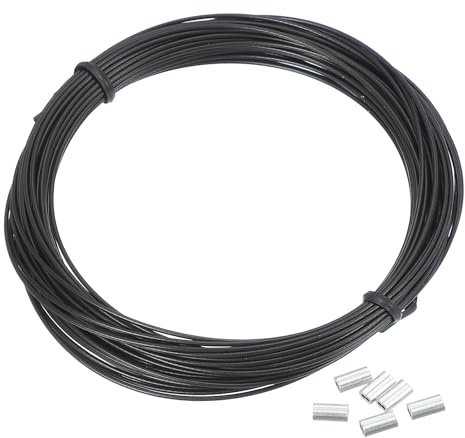 PATIKIL 33 Pies Cable De Acero De 1 mm Cable De Acero Inoxidable 304 Negro | Recubierto De Vinilo Negro, 20 Piezas De Manga De Crimpado M1, Para Colgar Luces Cuerdas De Tendedero