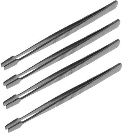 Wimpernverlängerungs Pinzetten aus Edelstahl für Präzise Anwendung | Schwarze Ausführung, Ergonomische Form, Bequem zu Greifen, Vielseitig Nutzbar, 4 Stück
