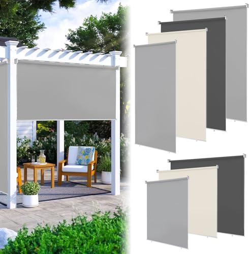 ISOISL Senkrechtmarkise 100×140CM Vertikalmarkise Außenrollo Sonnenschutzrollo Sichtschutz Beschattung UV Schutz für Balkon, Terrasse, Gartencm, Hellgrau-2 Stück