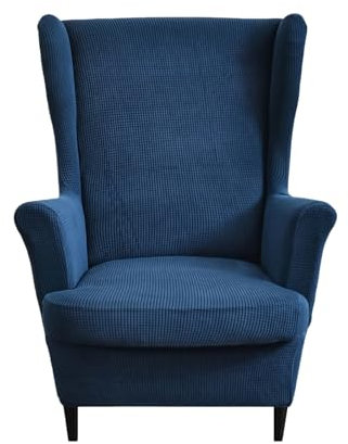JUNLEBUYI Ohrensessel Überzug 2 Teilig, Strandmon Sesselbezug Stretch Sesselüberwurf Mode Einfarbig Jacquard Ohrensessel Bezug Sesselschoner Mit Armlehne(Marineblau)