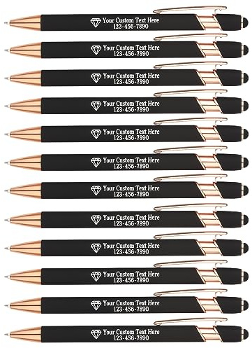 EinzigGeschenk Personalisierte Kugelschreiber mit Gravur | 12er-Pack Metall-Kugelschreiber | Inklusive Logo & Textgravur | Geschenk für Lehrer, Abschluss oder Mitarbeiter (Schwarz)