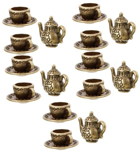 SHINEOFI 5 juegos de tetera y tazas de té en miniatura, decoración realista de paisaje para escenas en miniatura y coleccionables