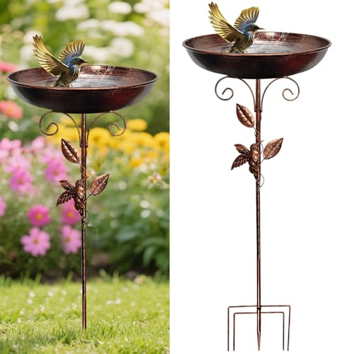 Kaezuy Vogeltränke Stehend für Garten, Metall Vogelbad Garten Deko, Vogeltränke Winterfest Mit Erdspieß, 82cm x ∅26cm Wassertränke für Vögel, Vogelfutterspender für Draußen (H(80*Φ30,5cm))