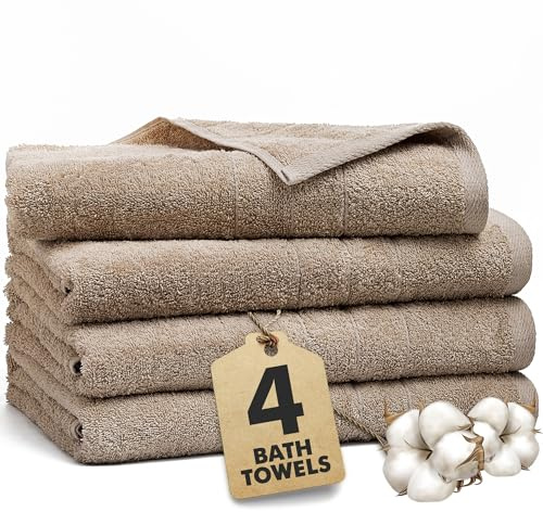 Novo Home Badetücher, 4er-Set, 100 % Baumwolle, Beige, extra große Handtücher für Badezimmer, Spa (70 x 140 cm), superweich und schnell trocknend, große Badetücher für Erwachsene
