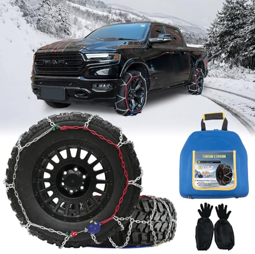​​NEOCHIAEVO Auto Tightening Snow Chains Tire Chains, 4.6mm Diameter, 1-Minute Quick Install, Universal Fit for Car/SUV/Pickup Truck, Multi-Weather Emergency Traction, Set of 2, HYR-S​​