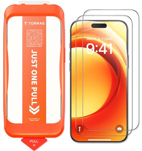 TORRAS for iPhone 17 Pro Max Screen Protector, UNBREAK TOP 9H Glass,2 Pack | 12FT Military-Grade Protection,Scratch Resistance,OneStep Install,Full Coverage,for iPhone 17 Pro Max Screen Protector,2 Pack
