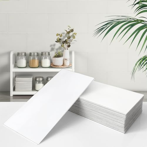 DriveMax 20pcs 60x30cm Self Adhesive Pure White Marble Wall Tiles Waterproof Oil-Proof Peel and Stick Tiles for Bathroom Floor Kitchen Splashback Shower Ceiling Decor