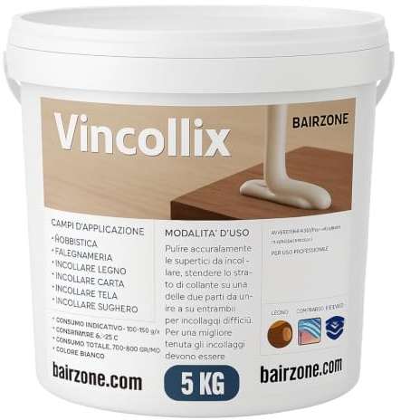 VINCOLLIX Colle professionnelle en bois – Adhésif structurel extra solide | Imperméable et résistant à l'humidité | Pour professionnels et bricolage | 5 kg – Fixation définitive