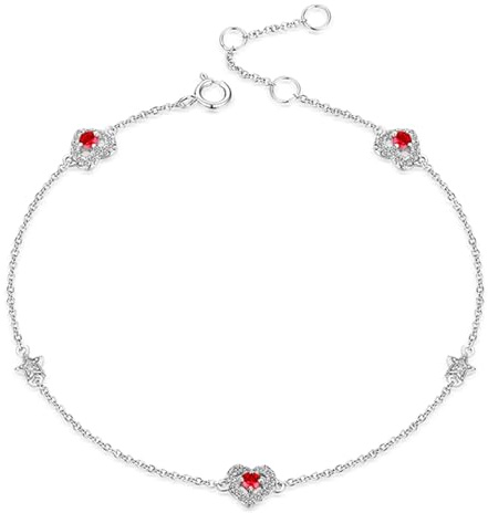 Calefee Armband Damen Weißgold 585 Echtgold, Armband Labor Rubin Damen 0.16ct und Moissanite, Armbänder Verstellbar 16 cm Verlängerung 4 cm