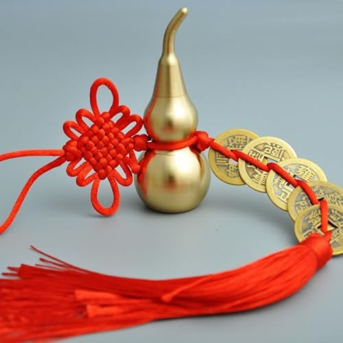 Feng Shui - Zucca ornamentale in rame con nodo cinese per auto, simbolo di buona fortuna e rappresentazione della ricchezza (zucca grande)