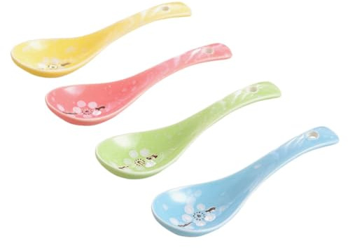 ERINGOGO Set da 4 Cucchiai da Zuppa in Ceramica Colorata, Cucchiai Ergonomici Antiaderenti per Porridge e Dessert, Stoviglie Resistenti per Casa, Ristoranti e Mense Colore Colore Casuale