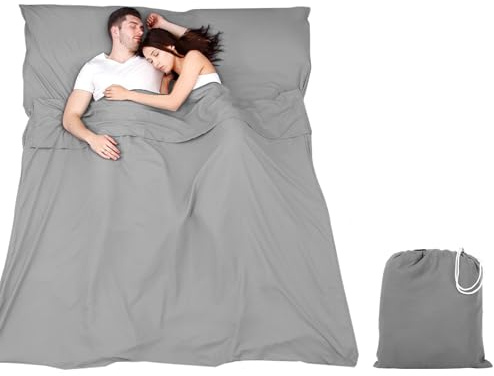Yzalen Hüttenschlafsack, 160 x 210cm Leichter Reise Schlafsack mit Kissentasche, Dünner Hüttenschlafsack Sommer zum Reisen, Hotel, Backpackers Journey