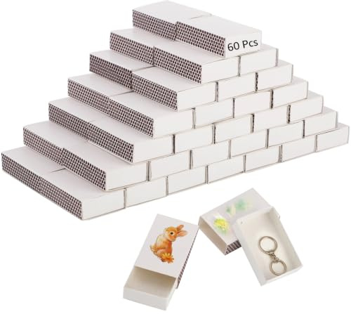 60Pcs White Blank Matchboxes, Customizable DIY No Match Holder with Pull-Out Design & Double-Sided Striker Surface, 2.28 x 1.42 x 0.59 in Empty Boxes for Wedding& Birthday Party Favors, Crafting