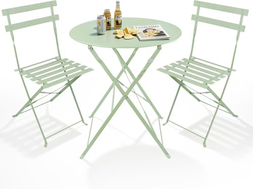 MOF Garden Bistro Set for 2, Folding Table & Chairs, Patio Balcony Outdoor | Table and Chairs Fold Flat for Compact Storage, Making the Set Ideal for Balconies, Patios and Smaller Outdoor Spaces