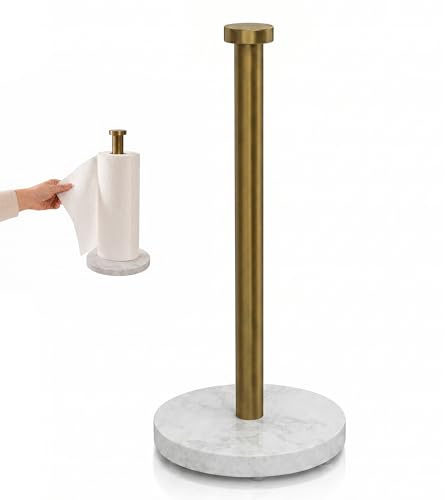 AJIEQAQ Premium Küchenrollenhalter Marmor & 304 Edelstahl, Luxuriöses Modernes Design, Freistehender Papierrollenhalter Schwer mit Rutschfestem Boden, für Küche und Esstisch - Gebürstetes Gold